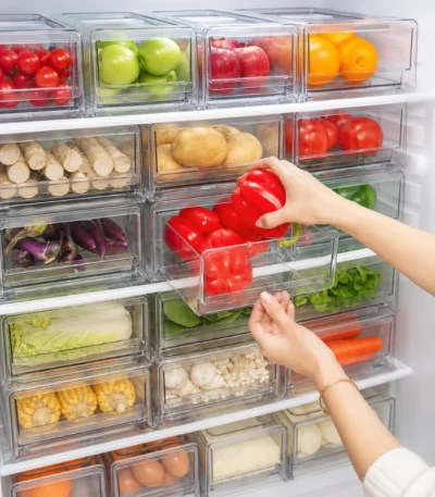 Caja De Almacenamiento Apilable Para Refrigerador Con Ventilación Para Mayor Conservación