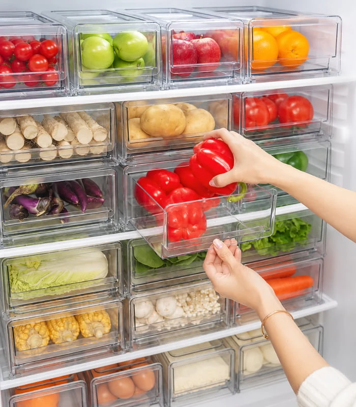 Caja De Almacenamiento Apilable Para Refrigerador Con Ventilación Para Mayor Conservación